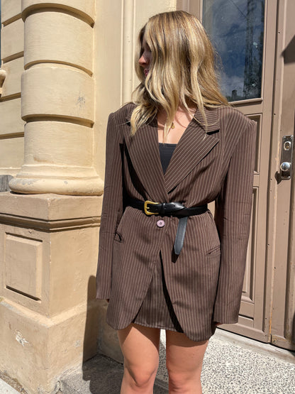 Brown Silk Blazer Skirt Set