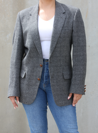 Gray Wool Plaid Blazer