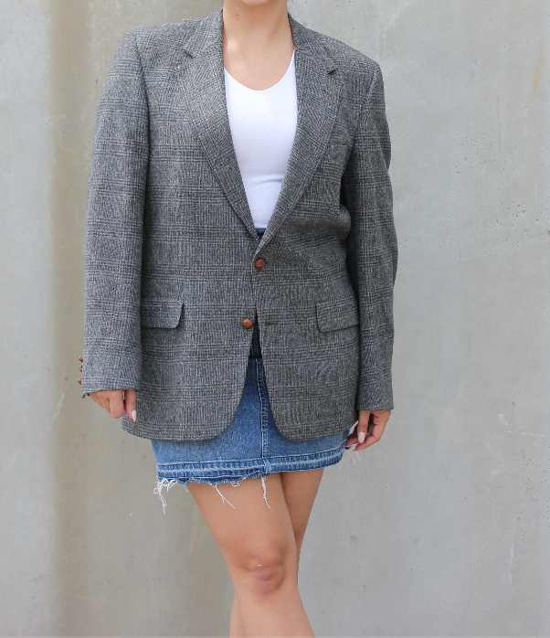 Gray Wool Plaid Blazer